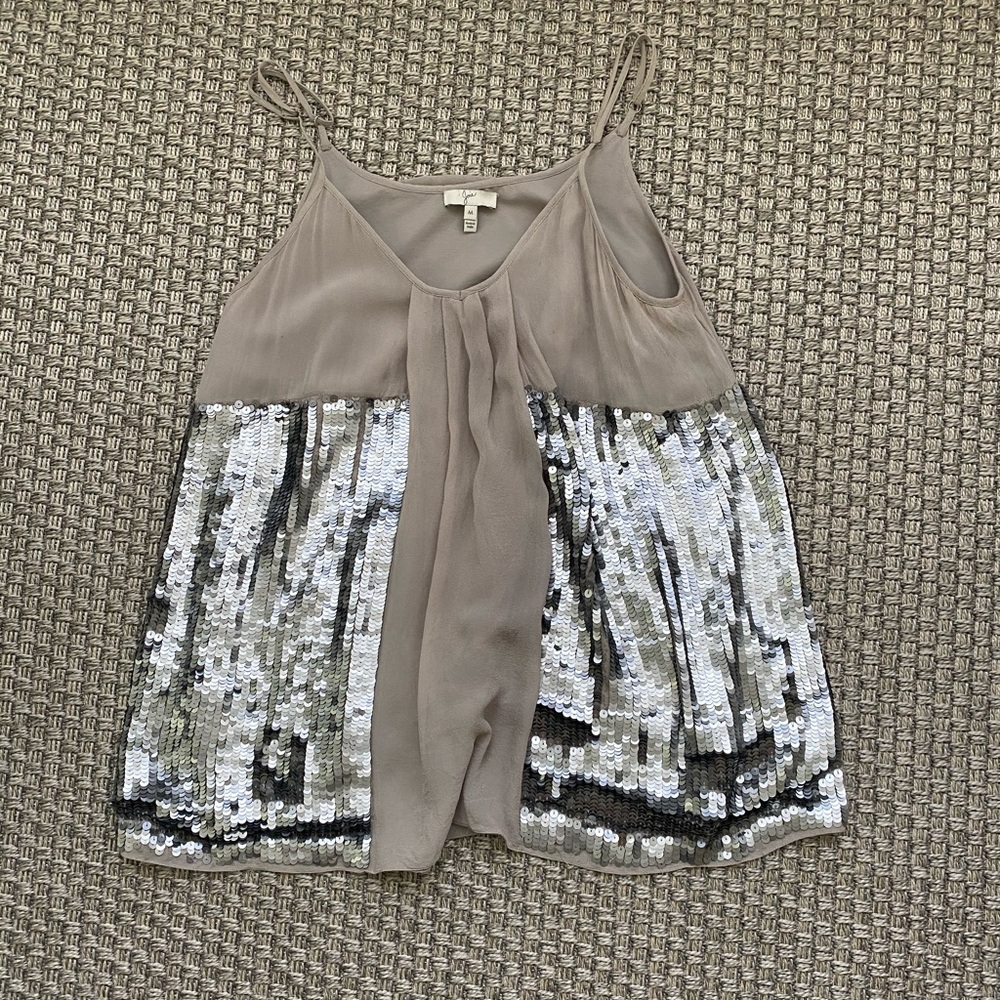 Grey/silver strapless sequin Joie top